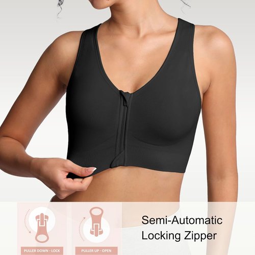 Lemef Front Closure Sports Bra - Wirefree Compression Design for Post-Surgery Comfort | Racerback Style