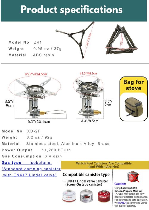 CAMPINGMOON XD-2F Canister Top Stove Portable Compact Foldable w/igniter w/Gas Fuel Can Stabilizer XD-2F/Z41