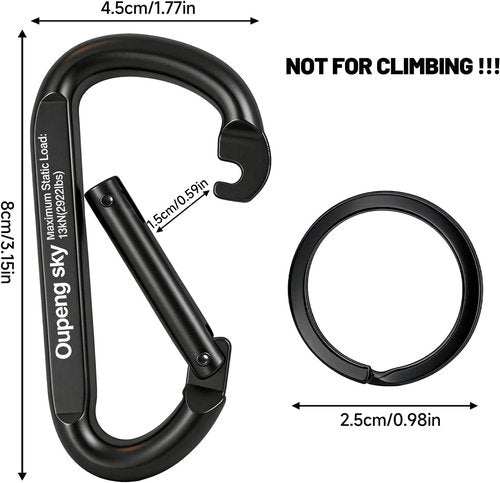 **Skiennix Heavy Duty Carabiner Clip - 800lbs Strength for Camping & Hiking | D-Ring Keychain Hook**