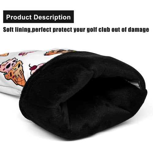 Golf Wood Head Covers Driver Cover 3 Wood Headcover Hybrid Head Covers Embroidery Ice Cream Skull Design Golf Club Headcovers Leather Hand-Made Wood Head Covers