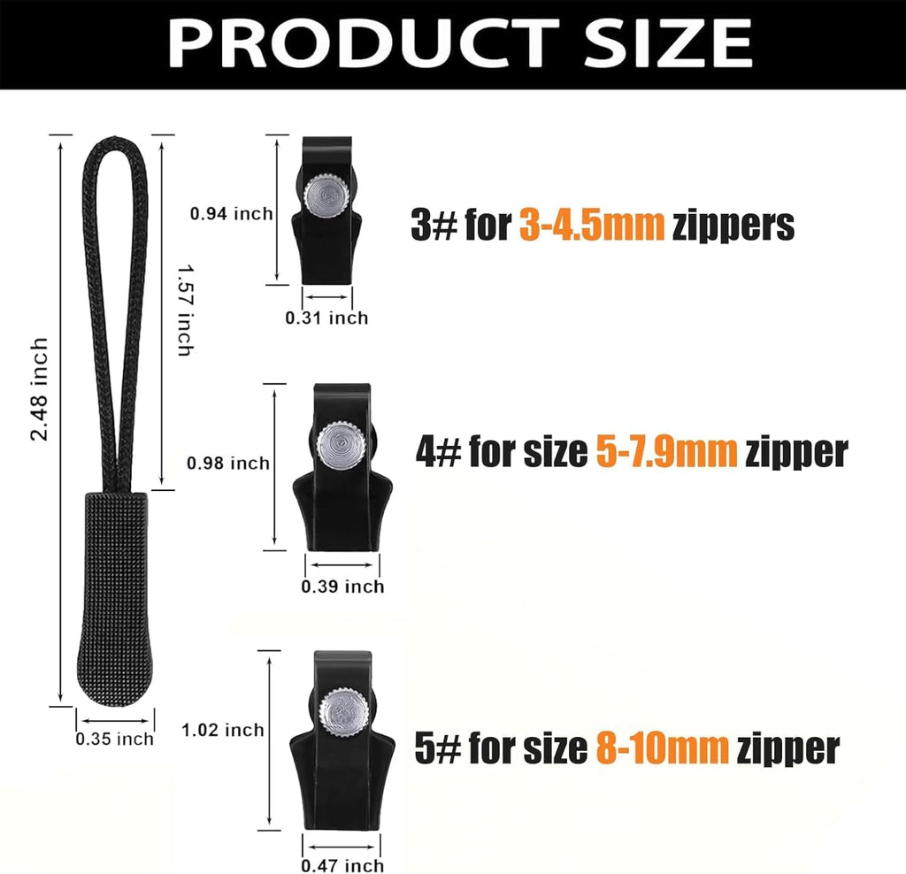 Universal Zipper Repair Kit - Quick Install Detachable Zip Heads for Nylon & Metal Zippers | 3 Sizes