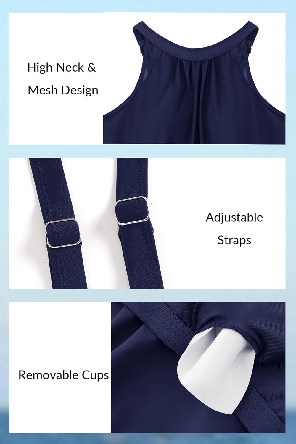Yonique Tankini Swimsuits - Tummy Control Two-Piece Blouson with Shorts | High Neck Design