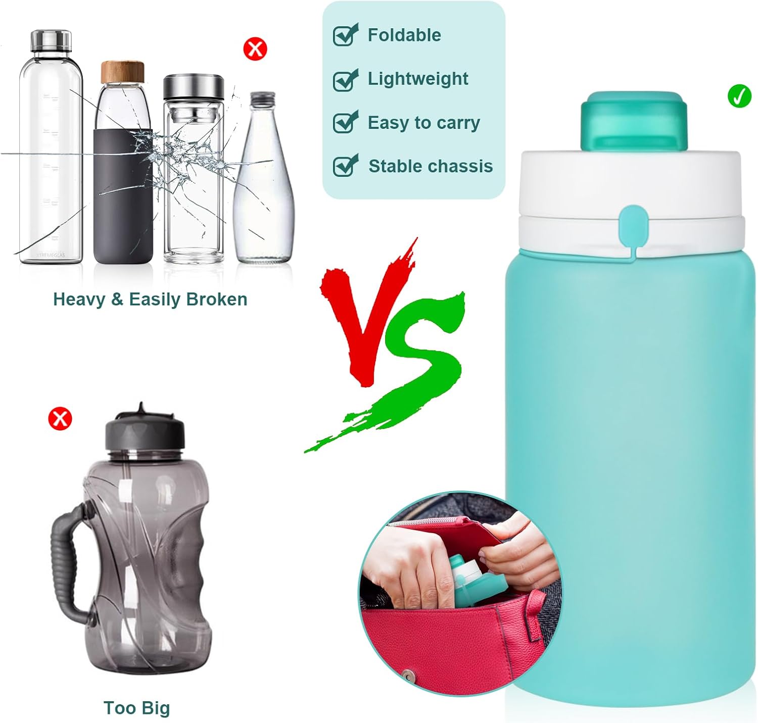 PLTCAT Collapsible Silicone Water Bottle - BPA Free, Lightweight & Leak-Proof for Travel, Gym, Hiking