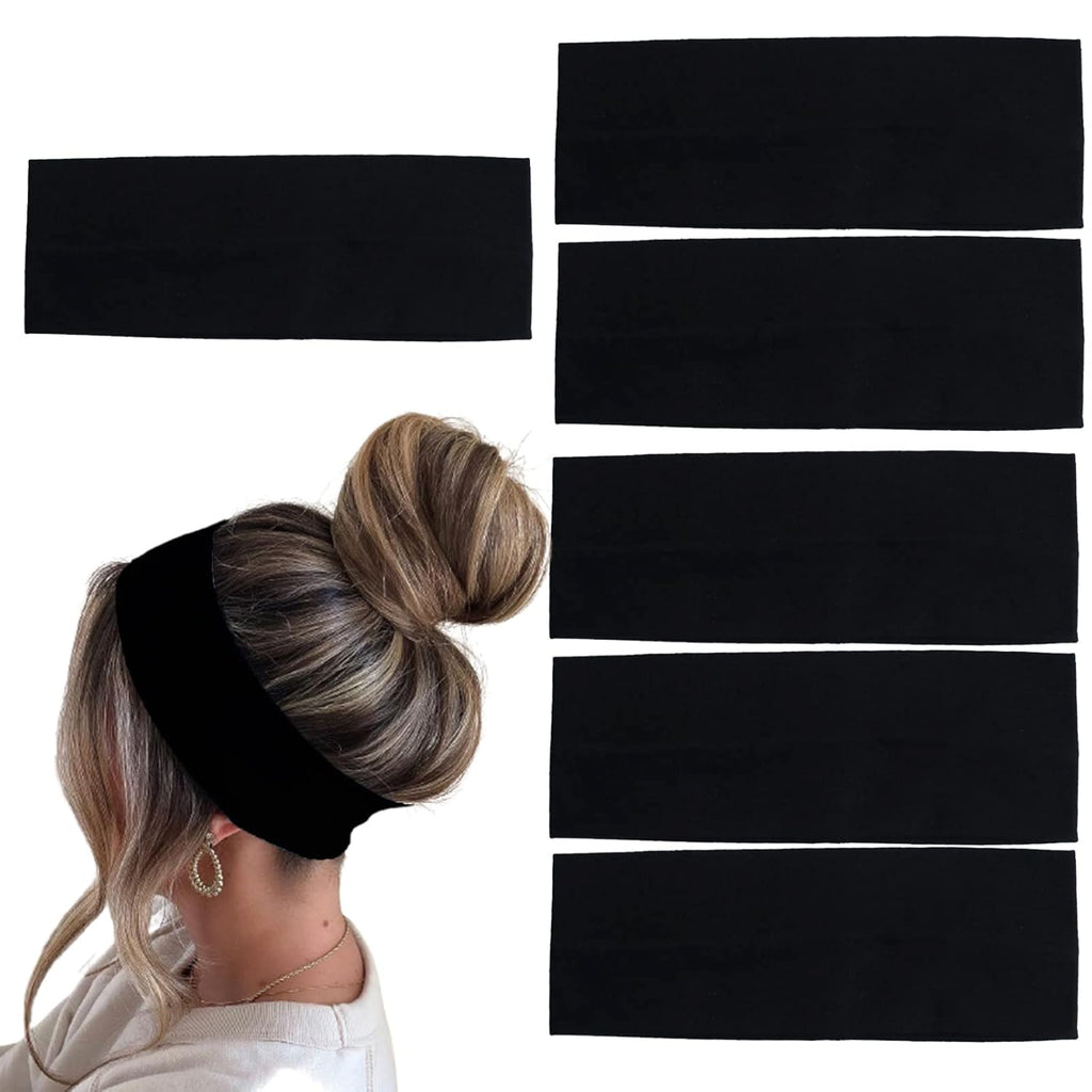 Skiennix 6 Pcs Black Cotton Headbands - Non-Slip, Stretchy Hair Accessories for Women