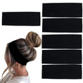 Skiennix 6 Pcs Black Cotton Headbands - Non-Slip, Stretchy Hair Accessories for Women