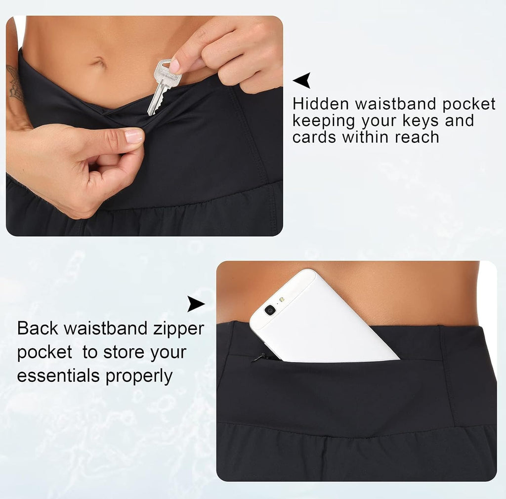 The Gym People High Waisted Running Shorts - Quick Dry Athletic Shorts with Mesh Liner & Zipper Pockets