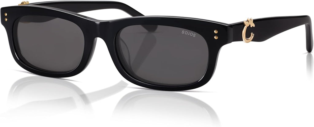 SOJOS Narrow Rectangle Sunglasses - Polarized UV400 Acetate Frame | Retro Classic Lace Coral Accent
