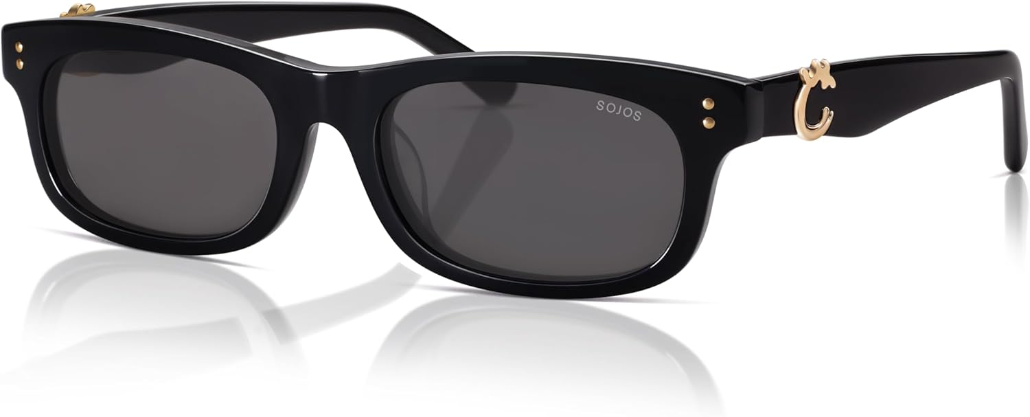 SOJOS Narrow Rectangle Sunglasses - Polarized UV400 Acetate Frame | Retro Classic Lace Coral Accent