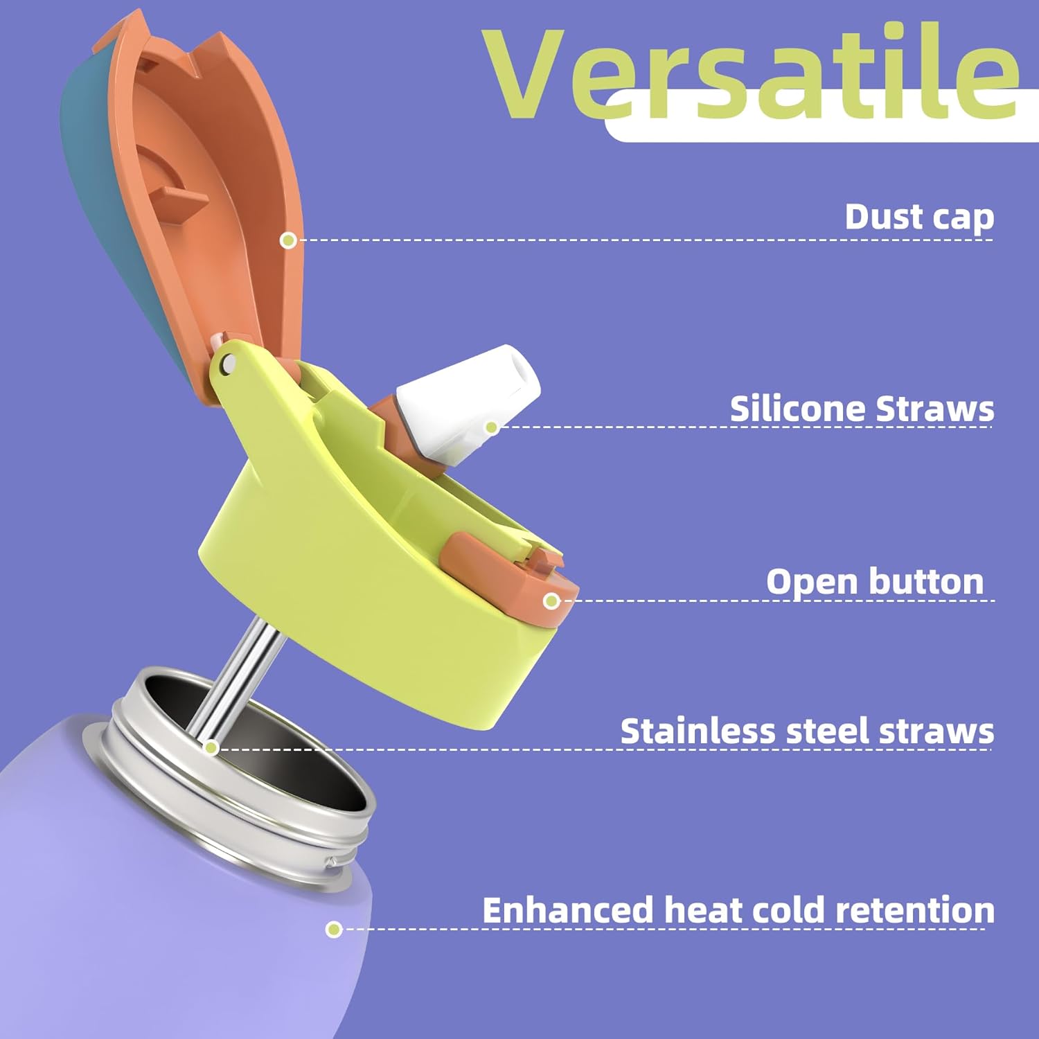 Saseum Water Bottle - 24 oz Double-Wall Insulated Stainless Steel | One-Click Open, BPA-Free