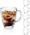 [6 Pack 12 Oz] Premium Glass Coffee Mugs with Handle – 6 Clear Tea Glasses for Hot or Cold Beverages, Ideal for Americano, Latte, or Macchiato – Variation: 6