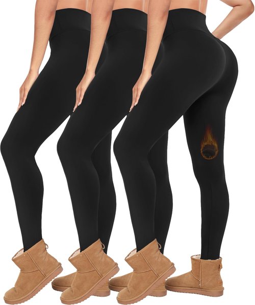 Diu Life 3 Pack Fleece Lined Leggings for Women Thermal Tummy Control High Waist Running Tights Winter Workout Yoga Pants