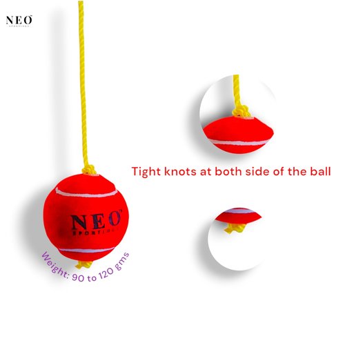Neo Sportings Training/Playing/Hanging Ball with 3 Meter Nylon Rope, for Practice and Drill, Cricket/Baseball/Pet Toy, Red Colour (1)