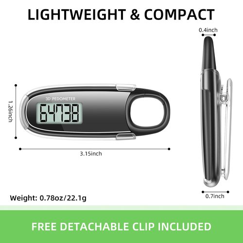 Simple Step Counter with Digital Display, 3D Pedometer for Walking, Step Tracker with Removable Clip Lanyard, Accurately Track Steps for Men Women Kids Adults Seniors
