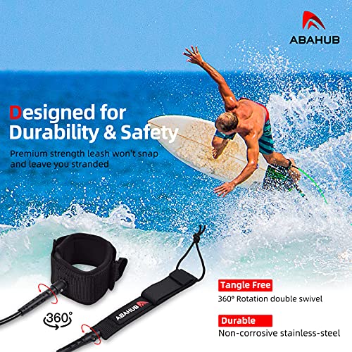 Abahub 10ft Surfboard Leash with Black Straight Legrope & 7mm Cord