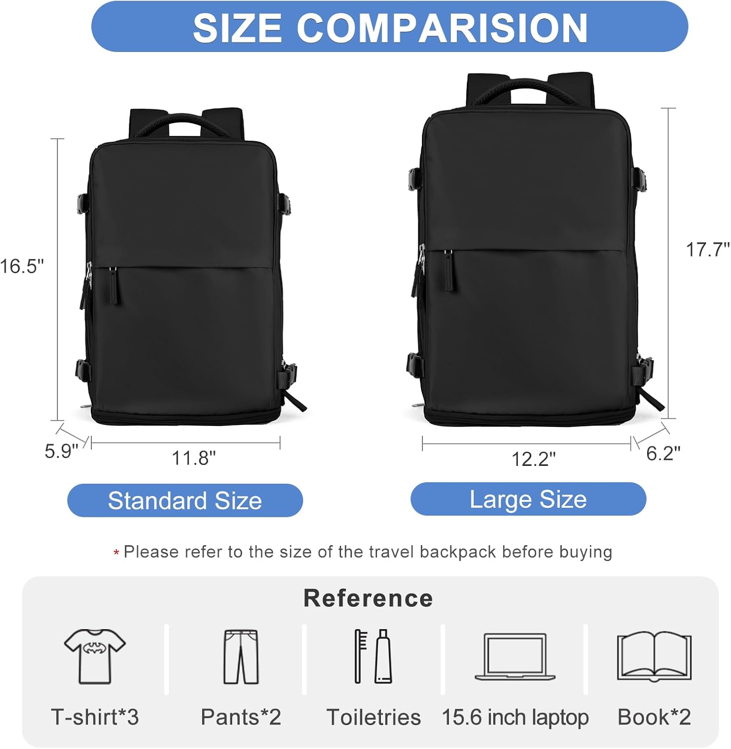 Skiennix Large Travel Backpack - Waterproof Airline Approved Carry-On for Women | Black Casual Daypack