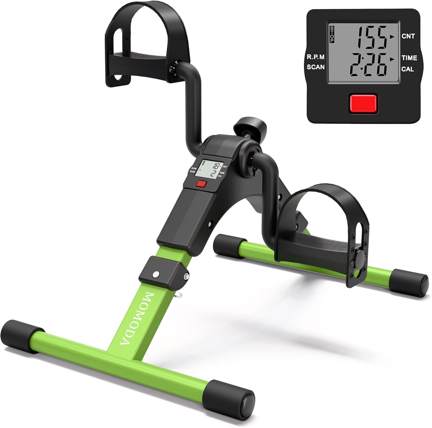 Pedal Exerciser - Foldable Desk Exercise Bike for Legs and Arms with LCD Monitor - Black/Green