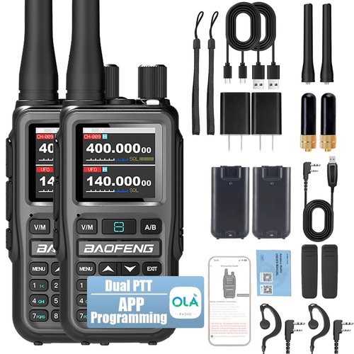 BAOFENG UV-5R Mini Ham Radio Handheld Long Range Walkie Talkies with Airband Reception Wireless App Programming One-Touch Frequency Copy NOAA Weather Scan USB-C Rechargeable Dual Band Two Way Radio