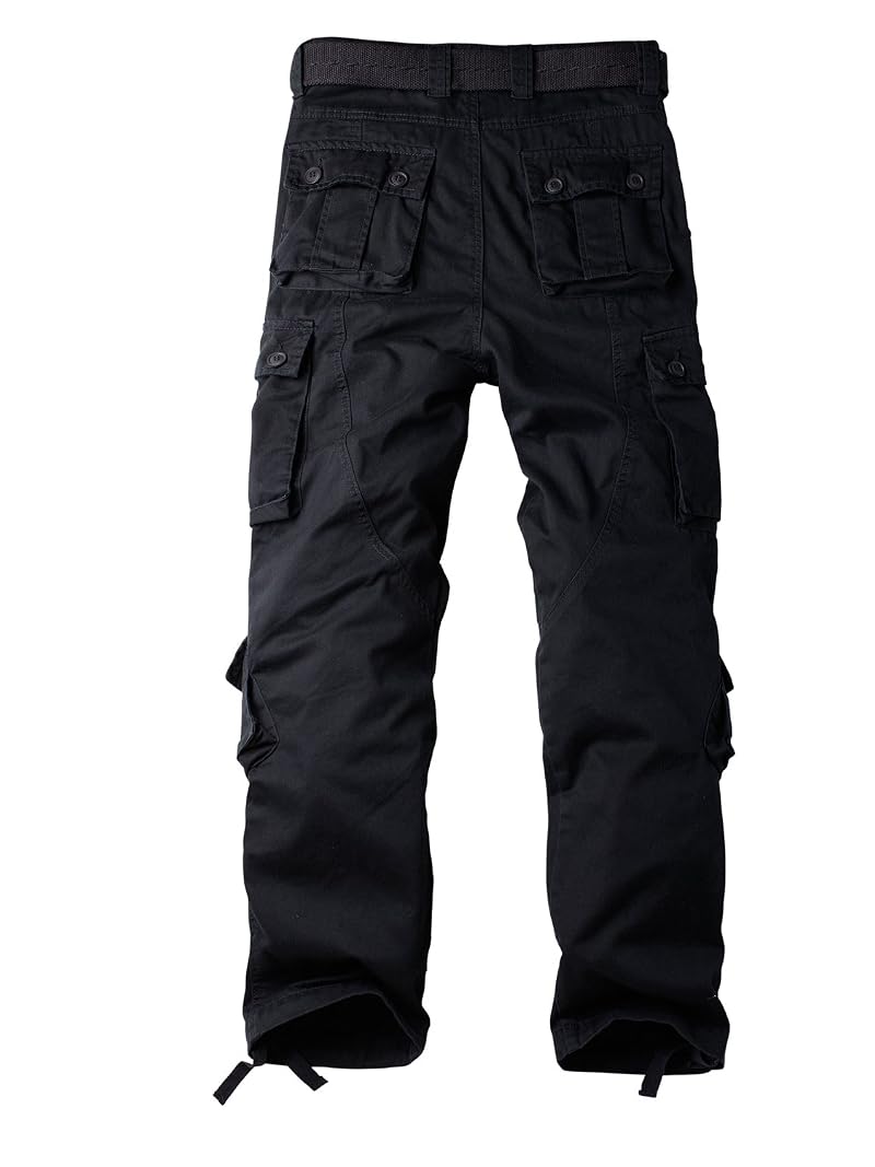 Women's Cargo Army Pants with 8 Pockets, Cotton Casual Work Pants - Black+24