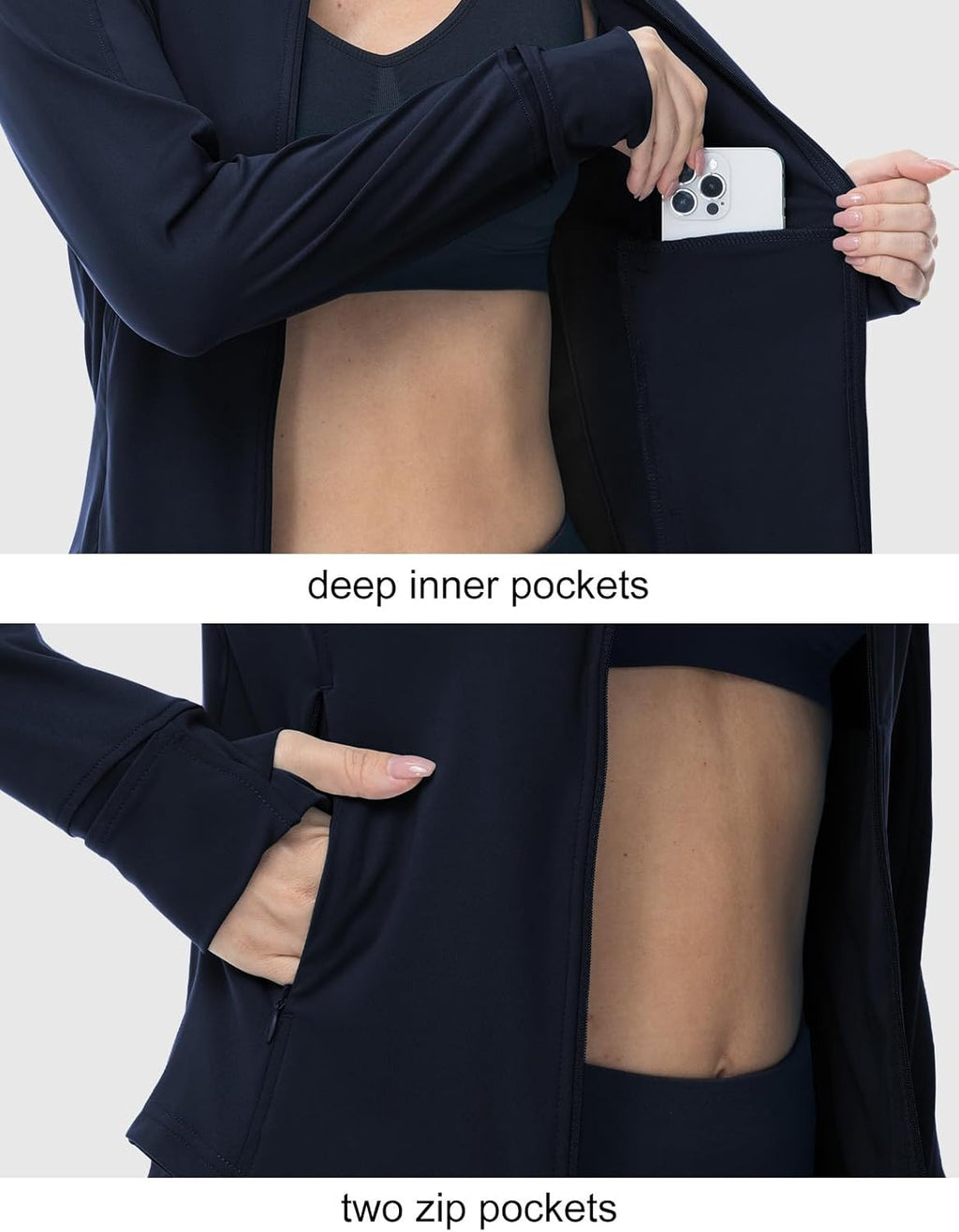 BGOWATU Women's Lightweight Workout Jacket - Zip-Up Athletic Jacket with Thumb Holes for Comfort