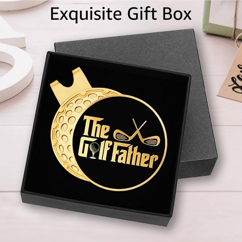 Hafhue The Golf Father Black Gold Golf Ball Marker with Magnetic Hat Clip, Funny Golf Accessories and Golf Gifts for Men Dad Grandpa, Birthday for Golf Fan Golfer Golf Lover (Pack of 2)