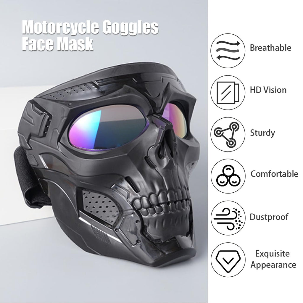 Motorcycle Helmet Riding Goggles Glasses Anti Fog Face Mask Dirt Bike ATV Motocross Eyewear (Black, Black Lens)
