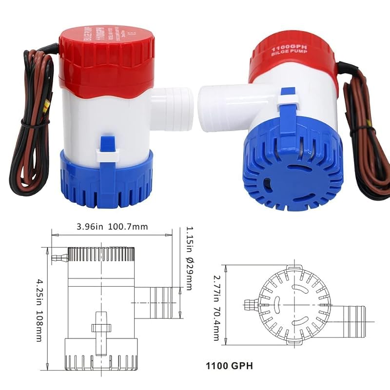 12V 1100 GPH Non-Automatic Submersible Bilge Pump - Variation: Bilge Pump 1100GPH