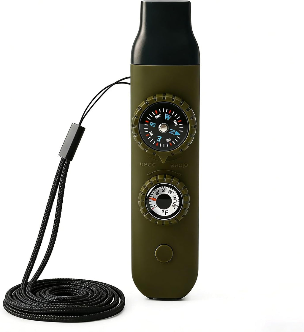 Survivor Multifunctional Emergency Whistle for Kids - Compass, Thermometer & Neck Lanyard | Essential Safety Gear for Hiking, Camping & Outdoor Adventures