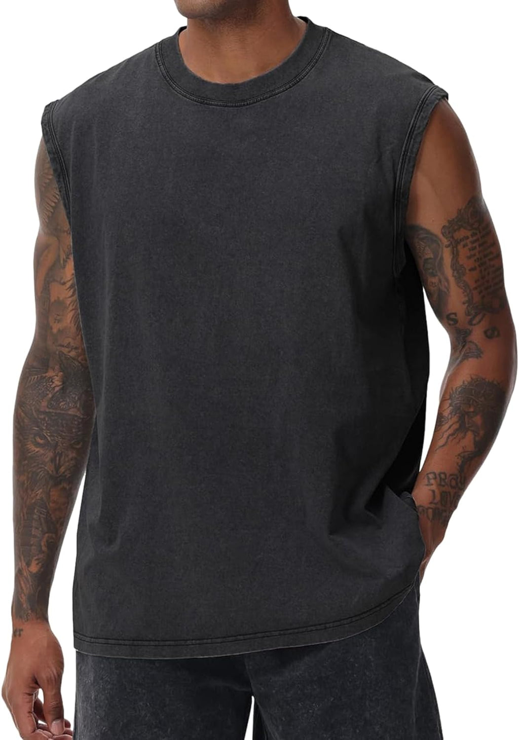 Yimoon Men's Tank Tops - Acid Wash Cotton Sleeveless Workout Shirts | Loose Fit Gym Tees