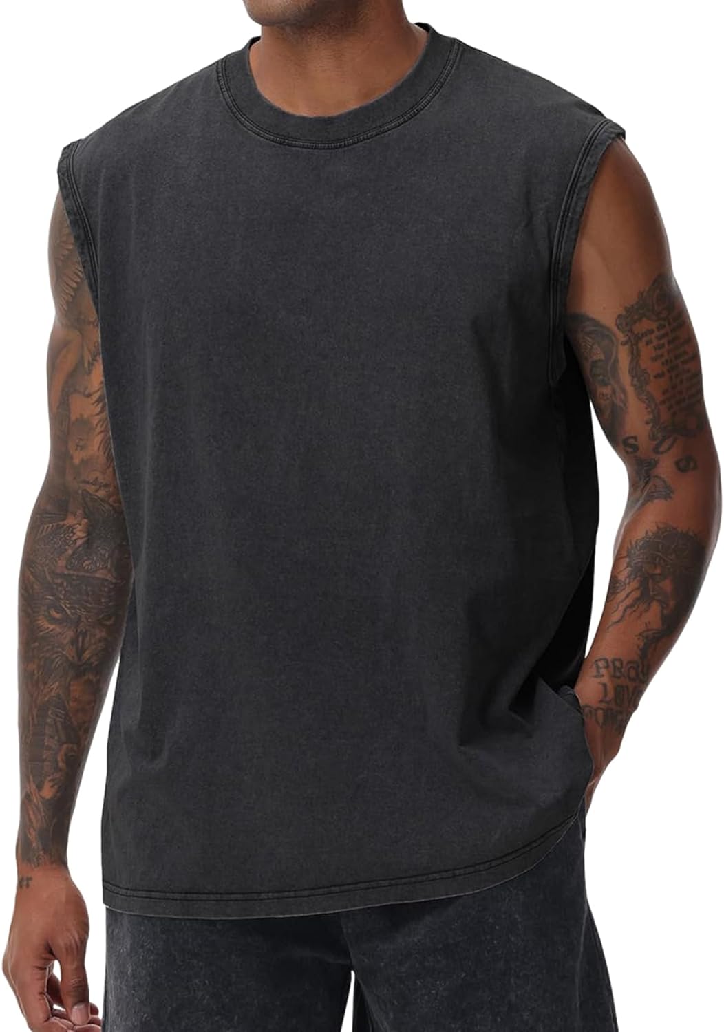 Yimoon Men's Tank Tops - Acid Wash Cotton Sleeveless Workout Shirts | Loose Fit Gym Tees