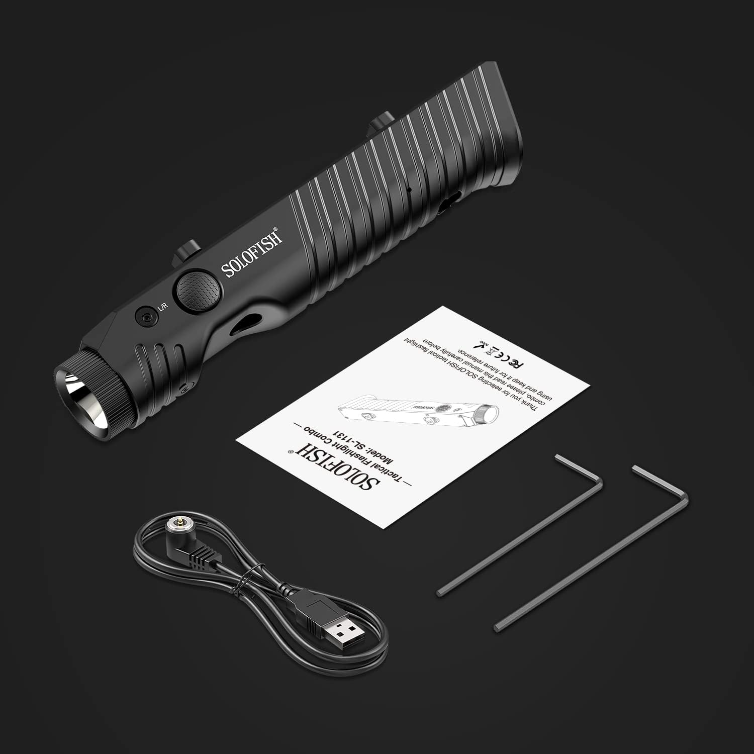 Solofish Tactical Flashlight - 1450 Lumens with Green Laser Sight | Magnetic Rechargeable, Mlok Rail Compatible