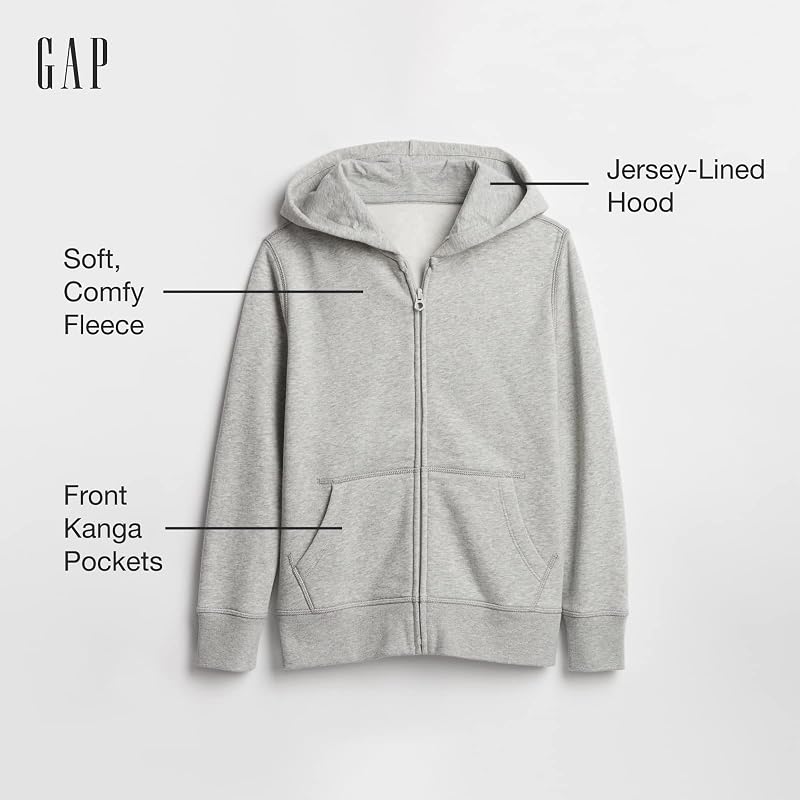 GAP Boys Full Zip Hoodie Sweatshirt - Light Heather Grey XS