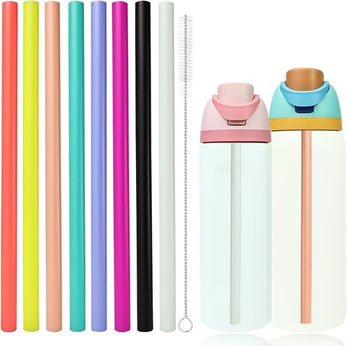 NTIERA Replacement Straws for Owala FreeSip Bottles - 8 Reusable Plastic Straws with Cleaning Brush | Multi-Color Set