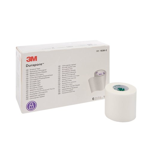 3M Durapore Medical Tape, Non-Sterile, Silk-Like Cloth, White, 2 in x 10 yds, 6 Rolls, 1 Pack