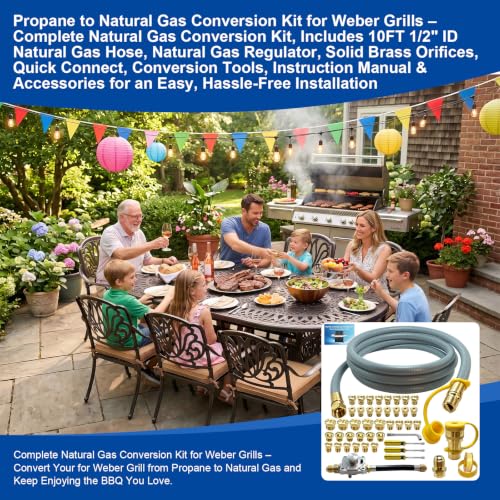 10FT Natural Gas Conversion Kit for Weber Grill - Complete NG Conversion for Genesis, Spirit & Summit