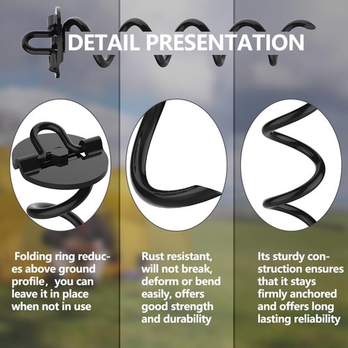 Eurmax USA Heavy-Duty Spiral Stakes Anchor Kit - 4-Pc Pack for Trampolines, Tents & Canopies | Bonus Tie Down Straps (Black)