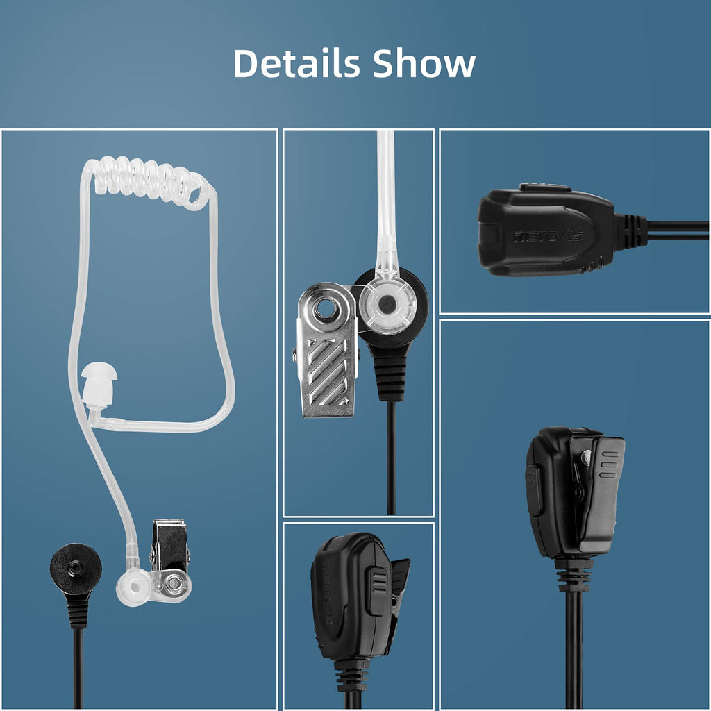 Retevis Two Way Radio Earpiece with Mic, Acoustic Tube, Coil, for RT22 RT68 RT21 H-777 RT86 RT27, Compatible with Baofeng UV-5R, Arcshell, Kenwood, Pxton Two Way Radio, Walkie Talkie Headset(6 Pack)