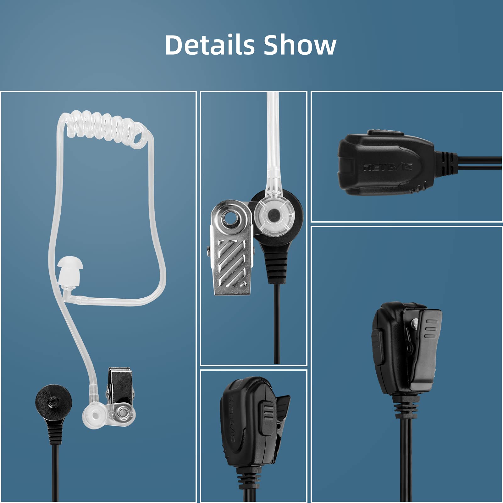 Retevis Two Way Radio Earpiece with Mic, Acoustic Tube, Coil, for RT22 RT68 RT21 H-777 RT86 RT27, Compatible with Baofeng UV-5R, Arcshell, Kenwood, Pxton Two Way Radio, Walkie Talkie Headset(6 Pack)