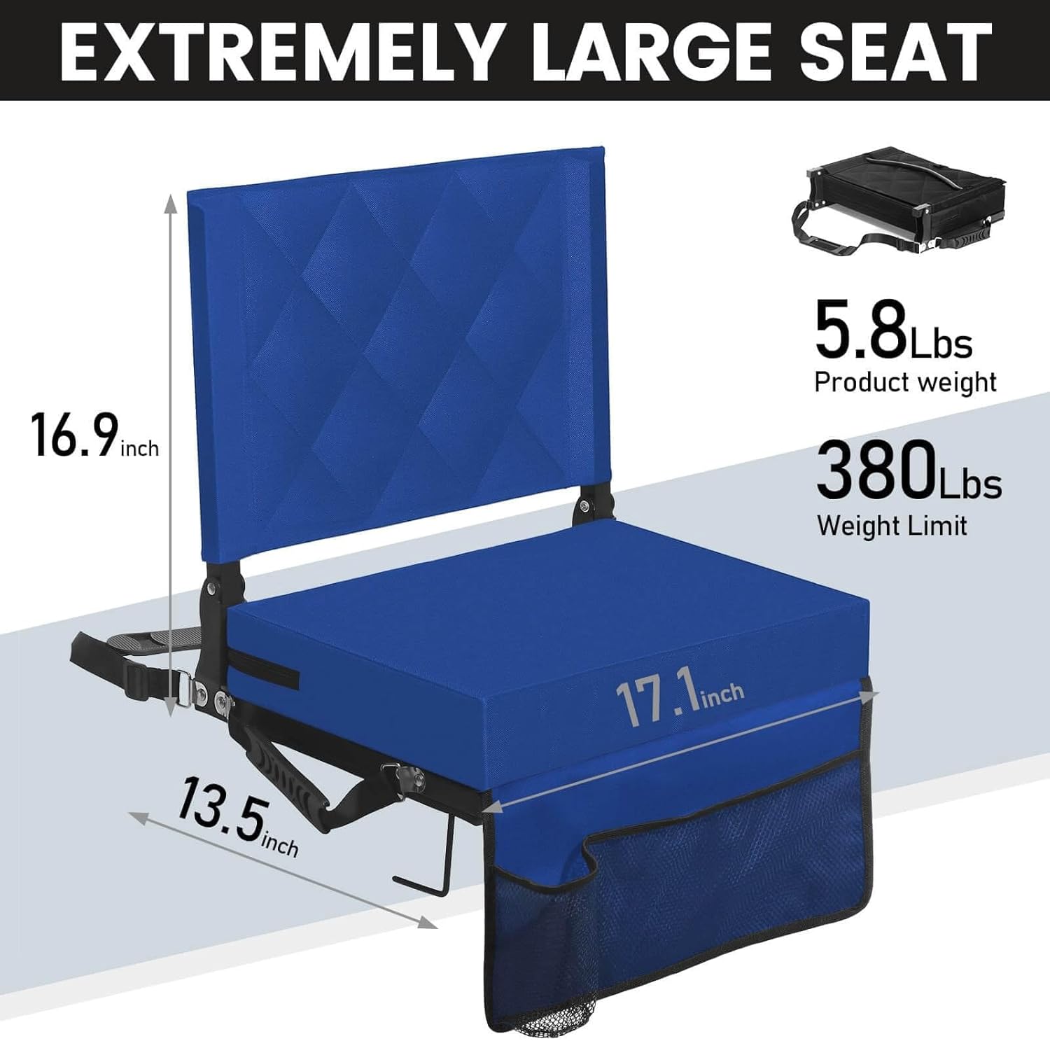 Sheenive Stadium Seats - Padded Bleacher Chairs with Back Support | Portable Comfort for Sports Events - Blue