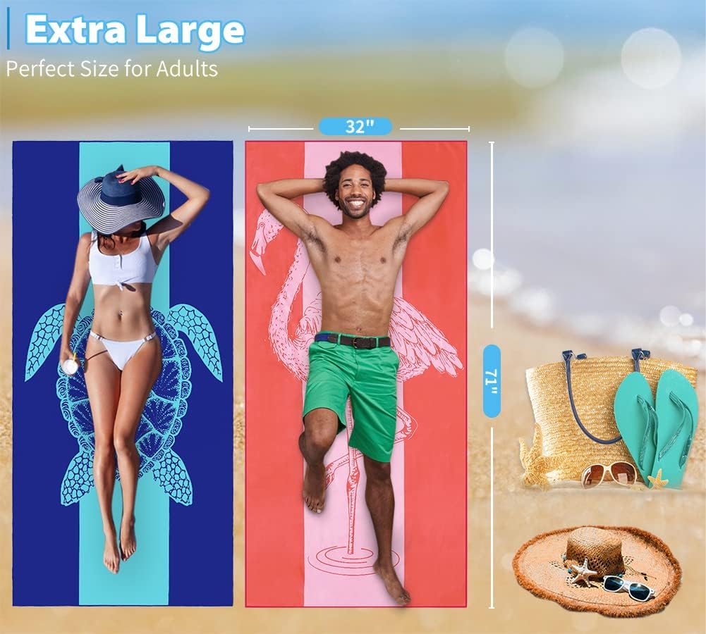 Skiennix Microfiber Beach Towels - Oversized 71"x32" Thin & Sand-Free for Travel, Pool, Yoga & Camping