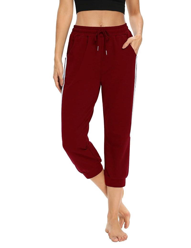 KaiDi Women’s Capri Joggers with Pockets - Wine Red Large