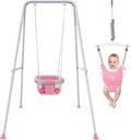 Skiennix 2-in-1 Baby Jumper & Swing - Versatile Indoor/Outdoor Use, Foldable Stand (Pink)