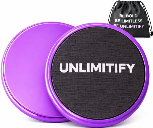 UNLIMITIFY Core Sliders for Carpet & Hard Floors – Dual-Sided Exercise Discs for Home Workouts, Pilates & Ab Training, Smooth & Carpet Gliding Design with Storage Bag (Purple)