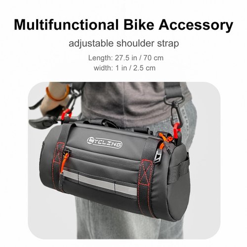 Danuosie Bike Handlebar Bag, Waterproof Bicycle Front Roll Bag with Reflective Area, Cycling Storage Pouch with Waterproof Zipper Shoulder Strap Removable Straps for Road Mountain E-Bikes