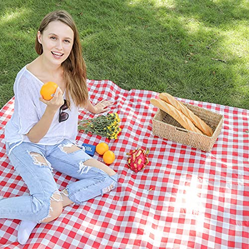 Large Waterproof Sand-Free Beach Blanket - Foldable Picnic Mat for 2-4 People, Classic Red Check 80x60in