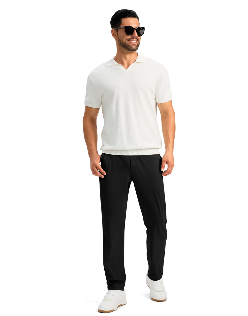 Soothfeel Men's Golf Pants with 5 Pockets Slim Fit Stretch Sweatpants Casual Travel Dress Work Pants for Men (Black, M)