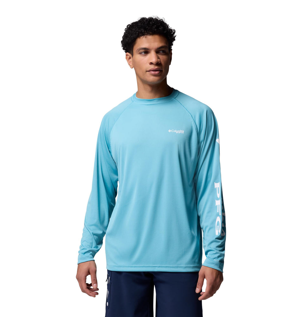 Columbia Men's PFG Terminal Tackle Long Sleeve Fishing Shirt, Vintage Blue/White Logo, 5X Tall