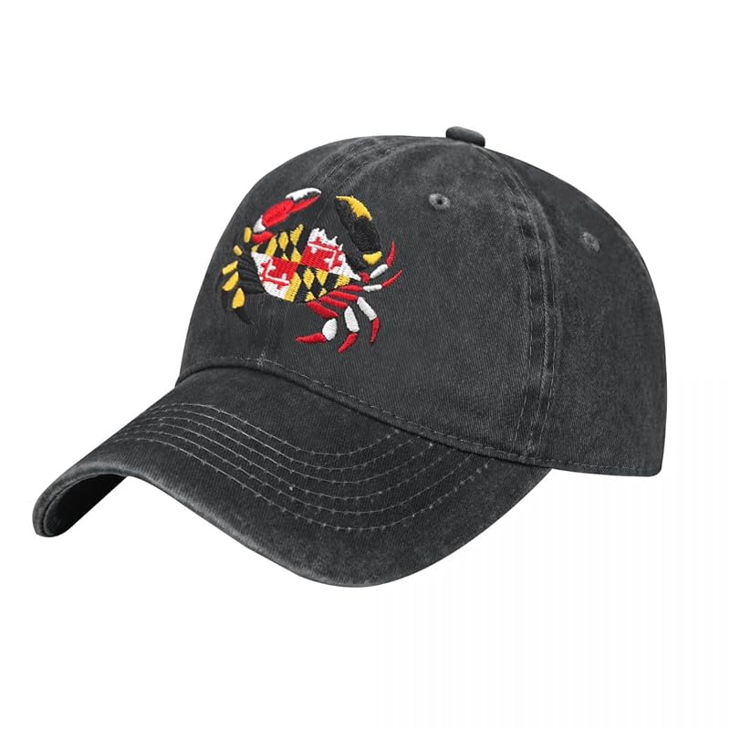 Maryland State Flag Crab Embroidered Baseball Hat – Black, Unisex