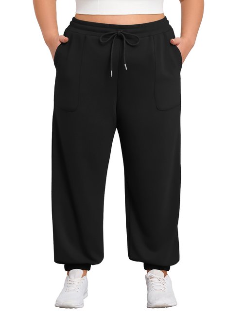 FOREYOND Plus Size Sweatpants for Women Casual Lounge Yoga Joggers Elastic Waist Workout Active Sweat Pants with Pockets Black 3XL
