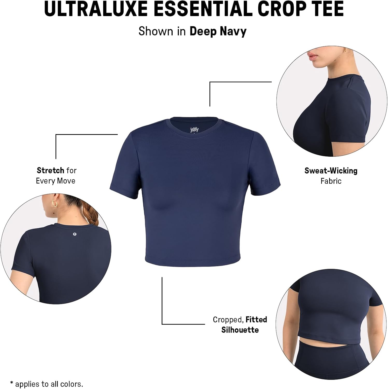 YITTY Ultraluxe Essential Crop Tee - Women's Athleisure Top with 4-Way Stretch