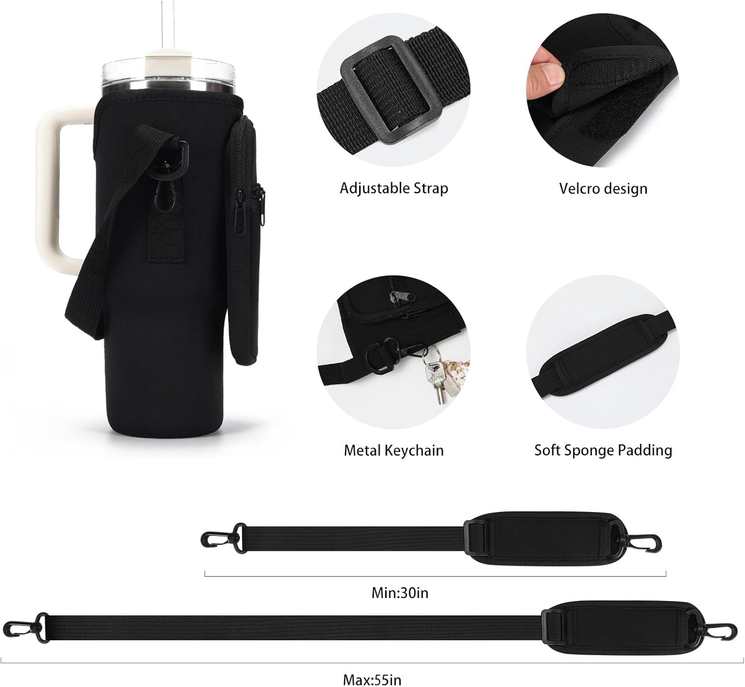 Stanley Water Bottle Carrier Bag - Neoprene Holder with Phone Pocket & Adjustable Straps for 40/30 oz Tumblers